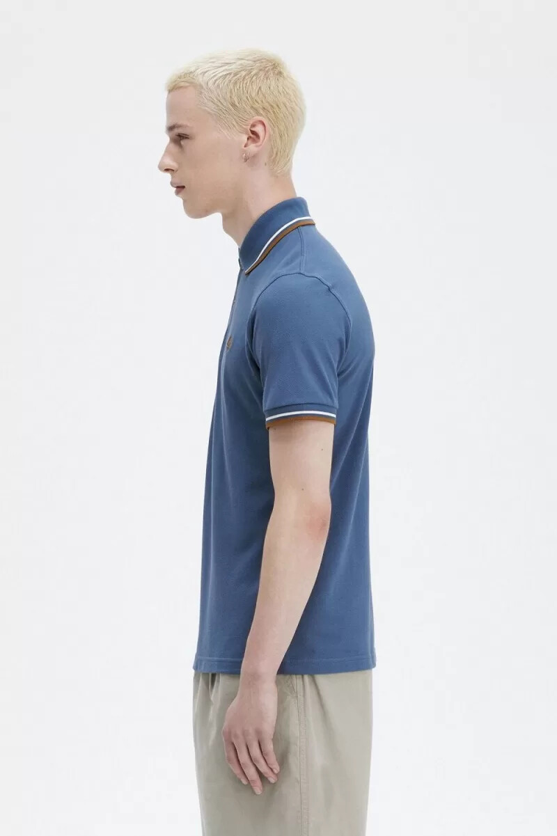 fred perry m12 herrenhemd mitternachtsblau beige dunkelbraun