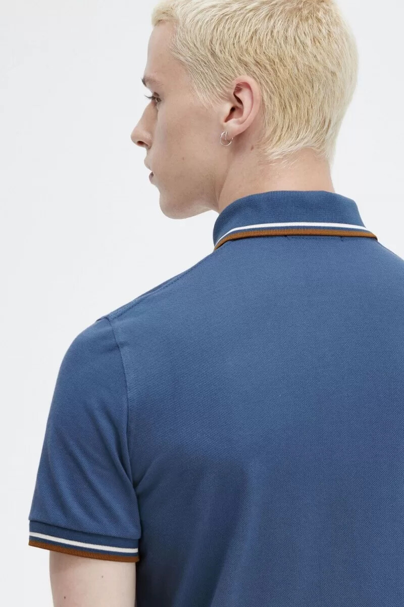 fred perry m12 herrenhemd mitternachtsblau beige dunkelbraun