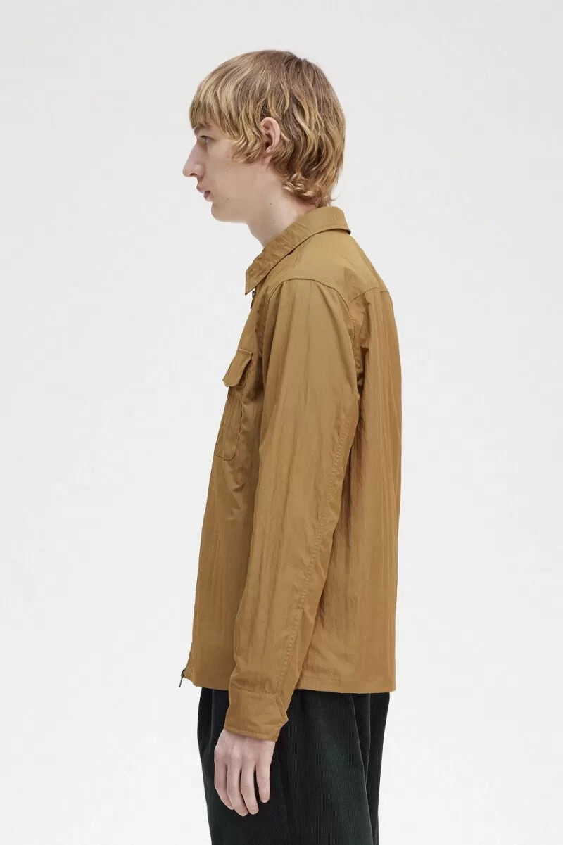 fred perry leichtes herrenhemd mit reißverschluss braun