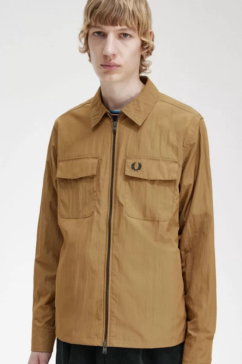 fred perry leichtes herrenhemd mit reißverschluss braun