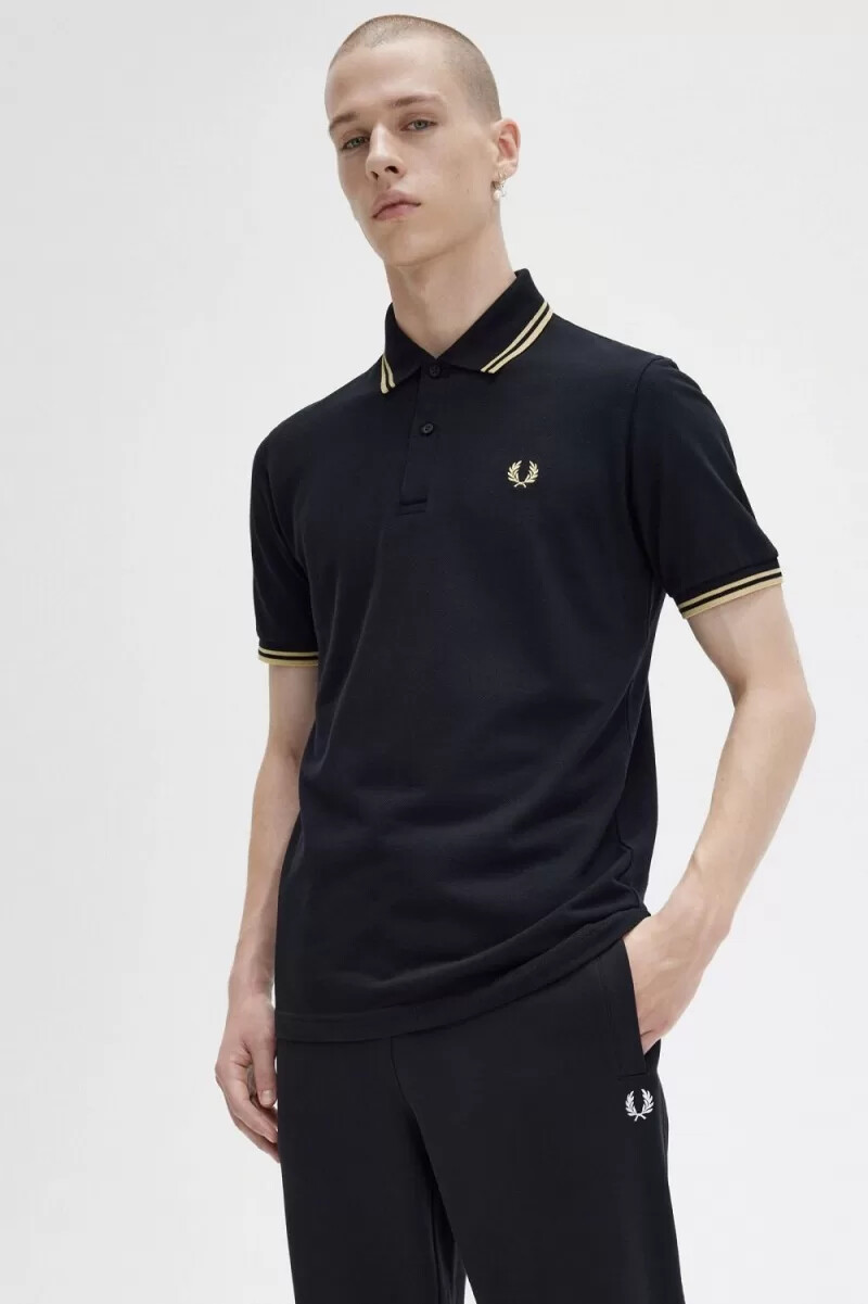 fred perry m12 herrenhemd schwarz champagner