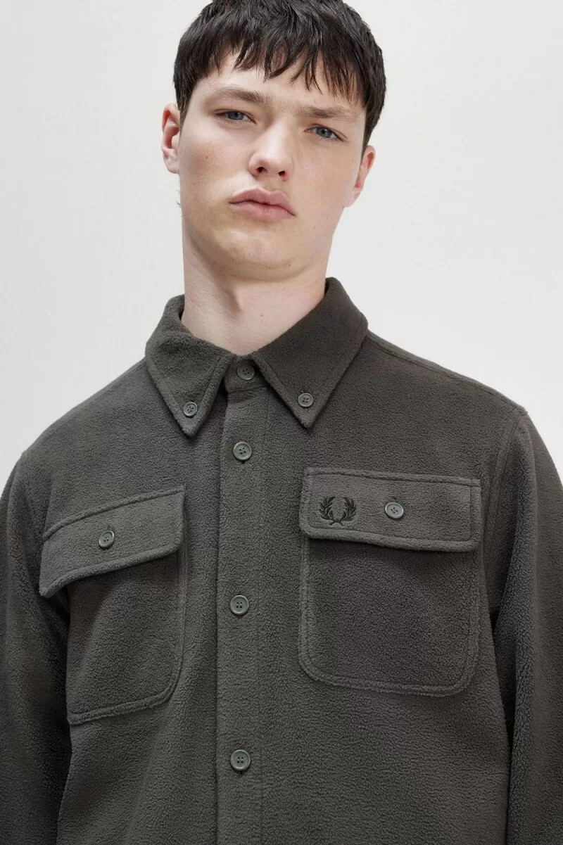 fred perry fleece herrenhemd feldgrün