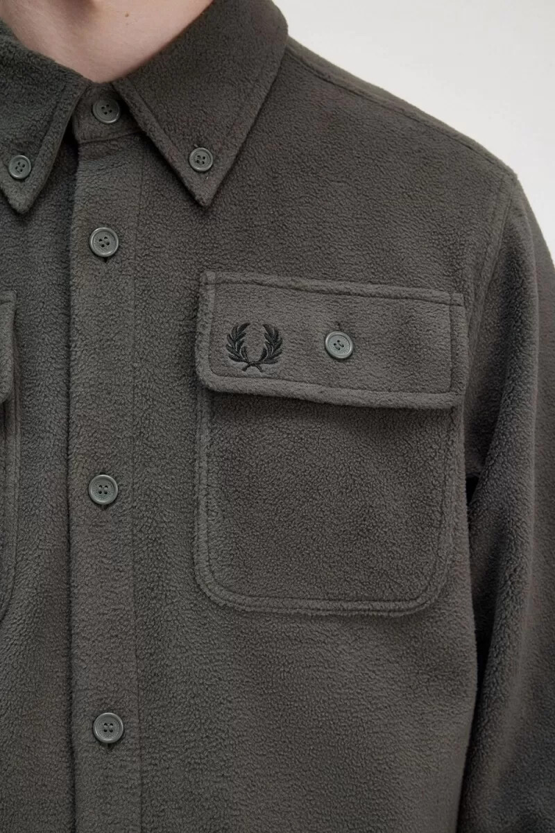 fred perry fleece herrenhemd feldgrün
