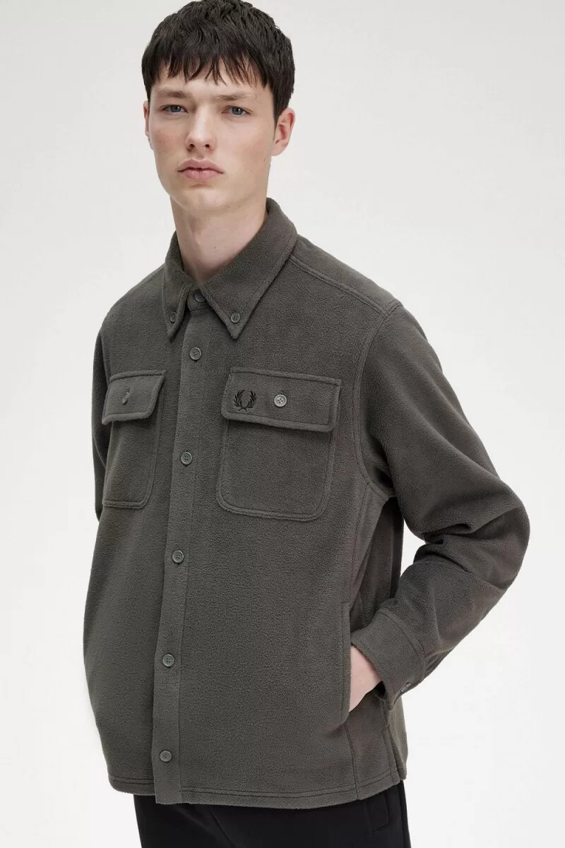 fred perry fleece herrenhemd feldgrün