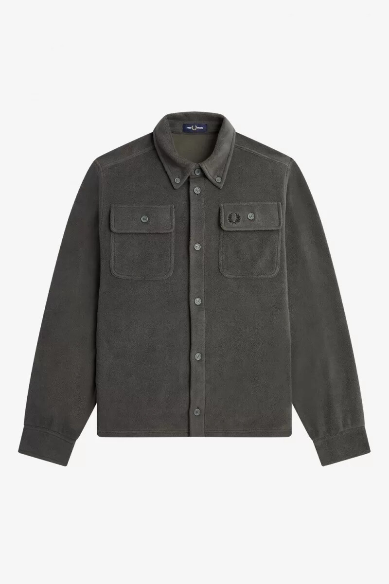 fred perry fleece herrenhemd feldgrün
