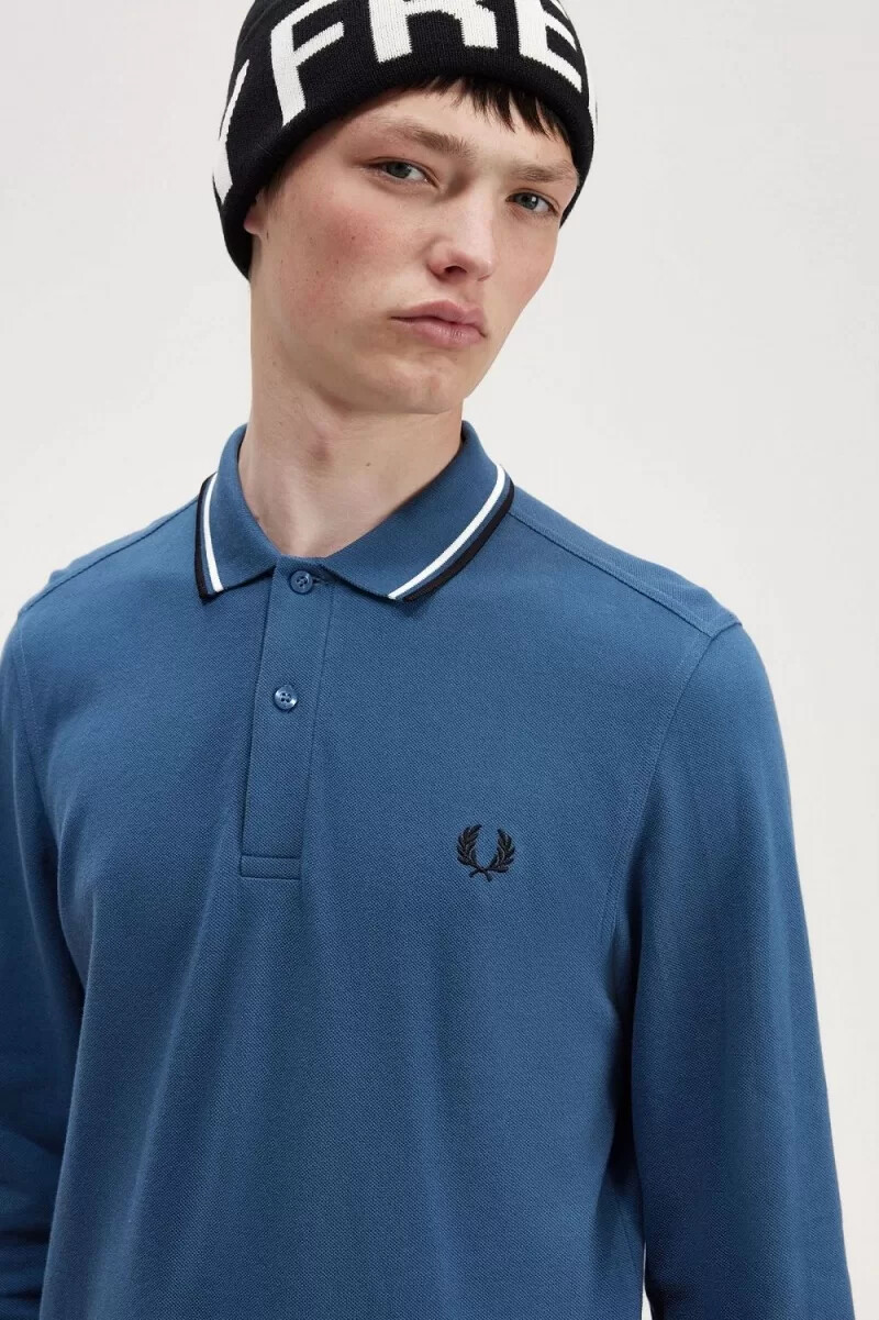 fred perry m3636 herrenhemd mitternachtsblau schneeweiß schwarz