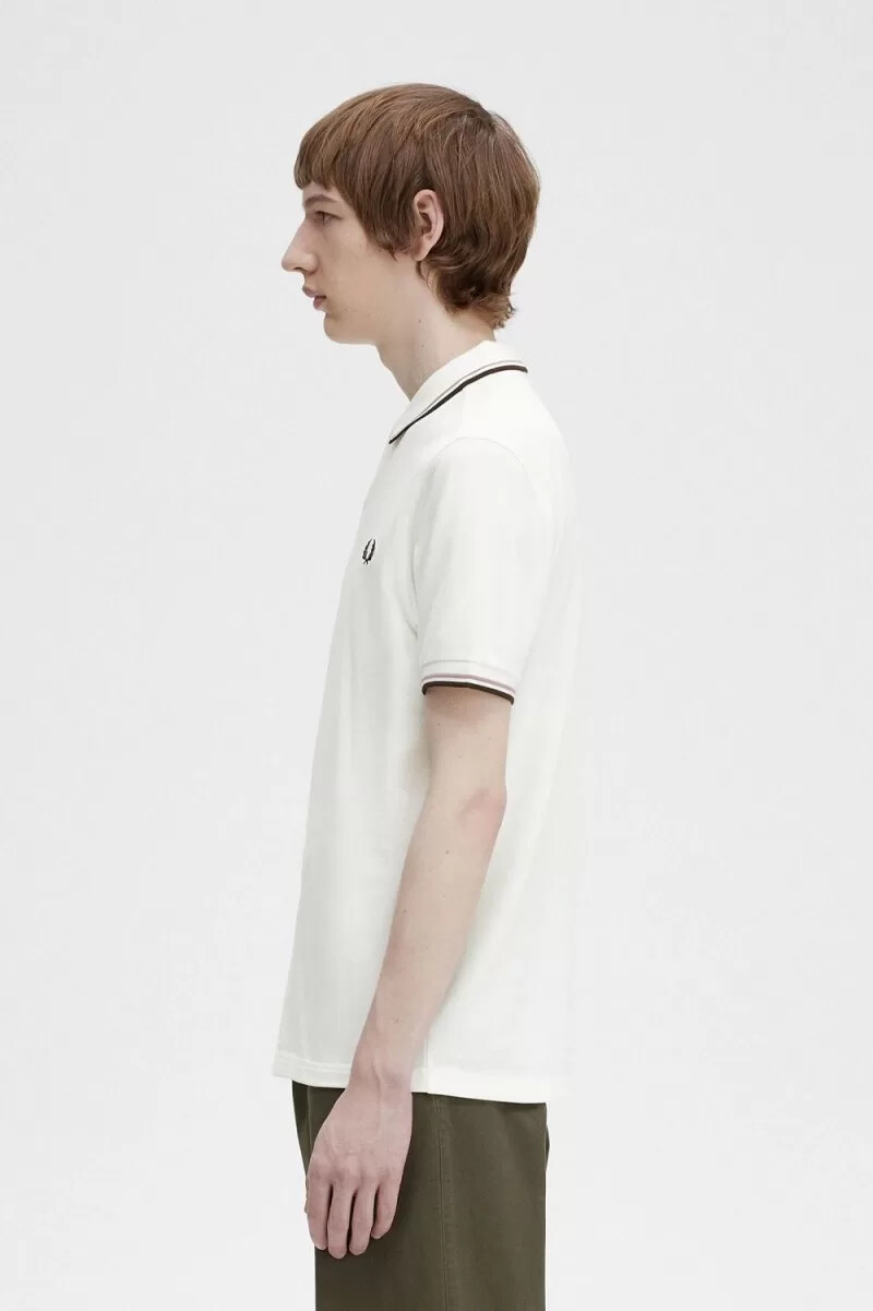 fred perry m3600 herrenhemd schneeweiß tiefrosa gebrannter tabak