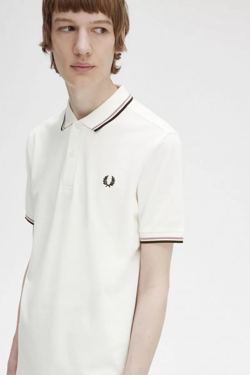 fred perry m3600 herrenhemd schneeweiß tiefrosa gebrannter tabak