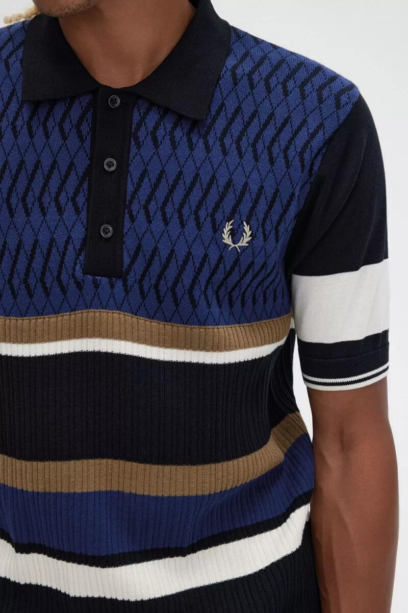 fred perry argyle-panel-strickhemd für herren französischblau