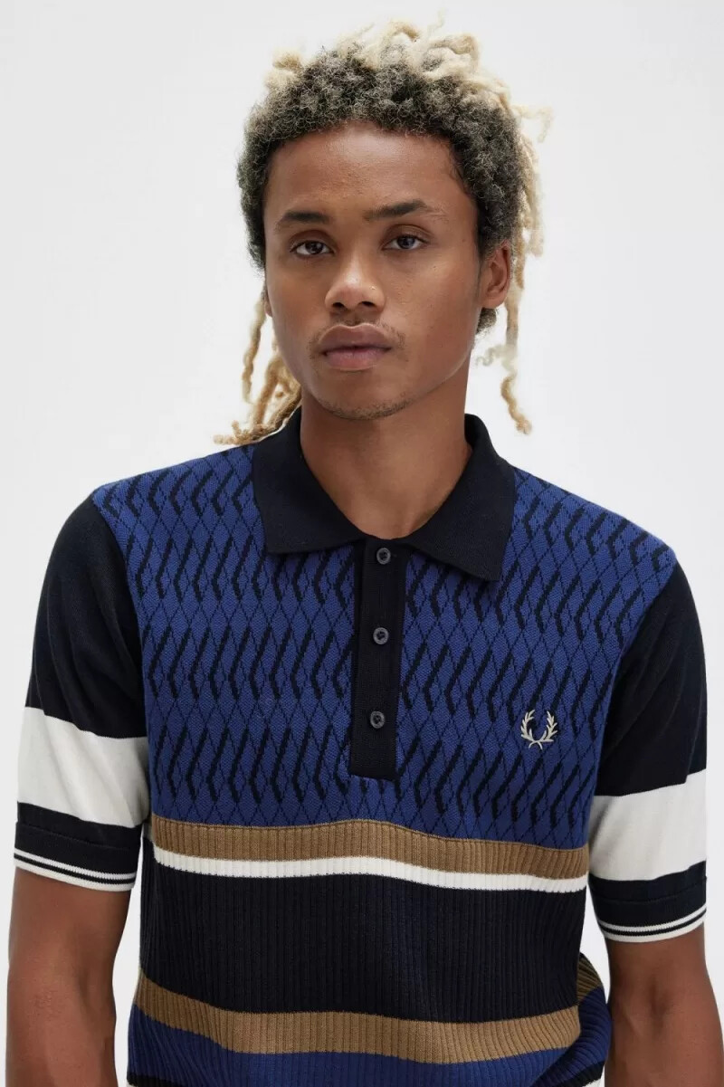 fred perry argyle-panel-strickhemd für herren französischblau