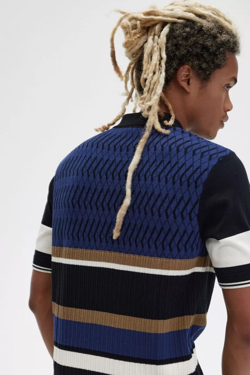 fred perry argyle-panel-strickhemd für herren französischblau