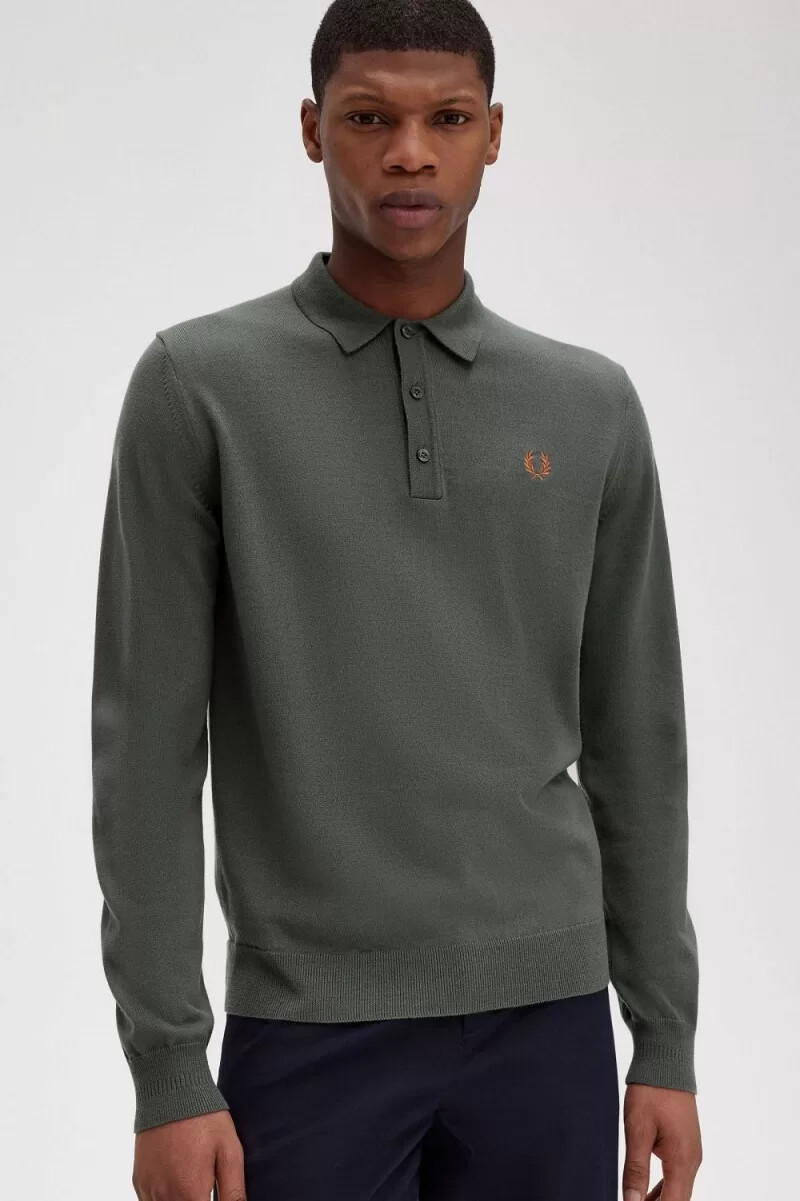 fred perry klassisches strickhemd für herren feldgrün