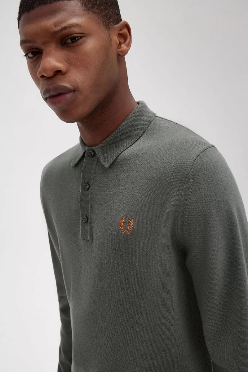fred perry klassisches strickhemd für herren feldgrün