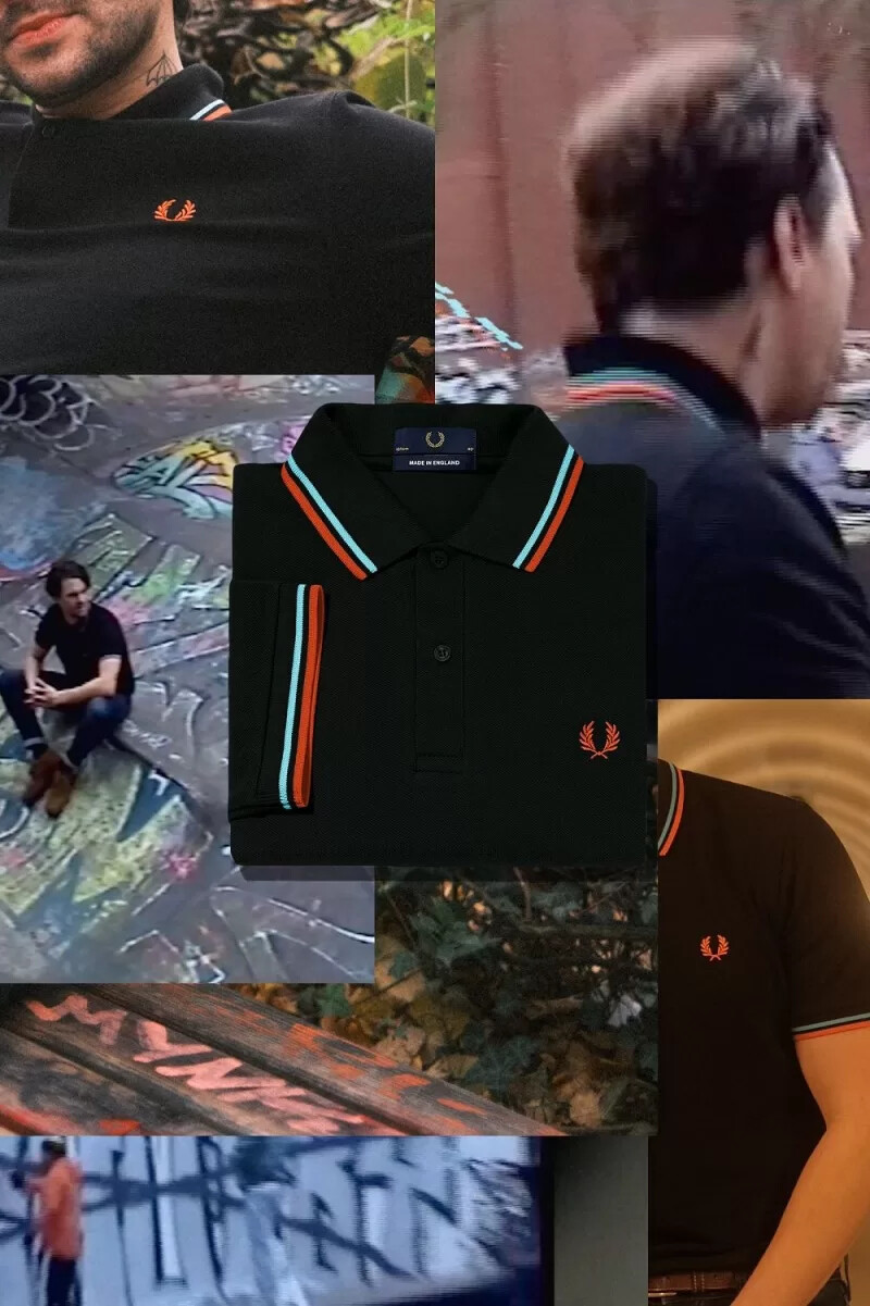fred perry m12 herrenhemd schwarz hamburg himmelblau orange sprühfarbe