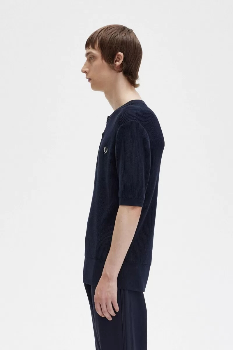 fred perry herrenhemd mit rippstrickbündchen marineblau