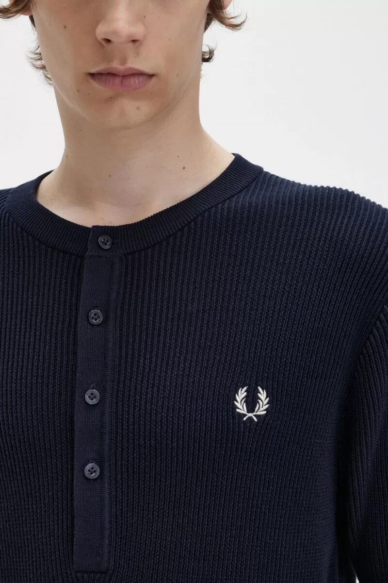 fred perry herrenhemd mit rippstrickbündchen marineblau