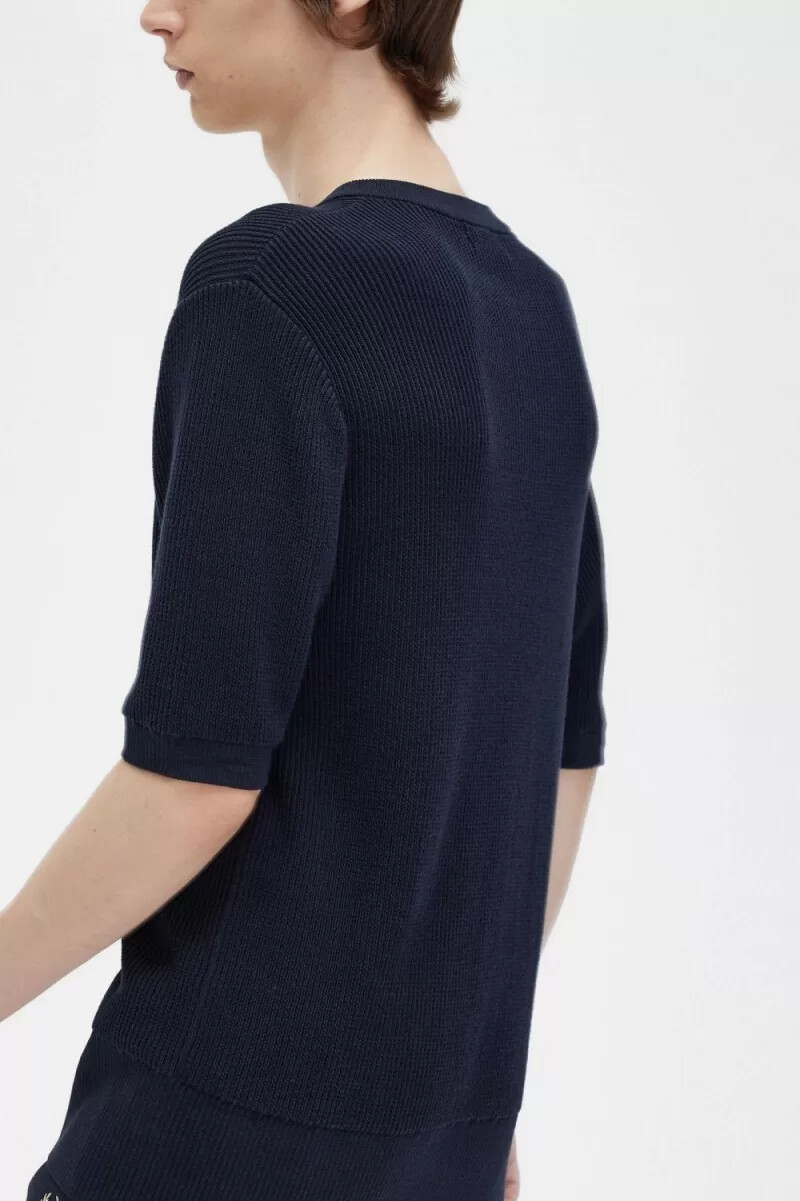 fred perry herrenhemd mit rippstrickbündchen marineblau