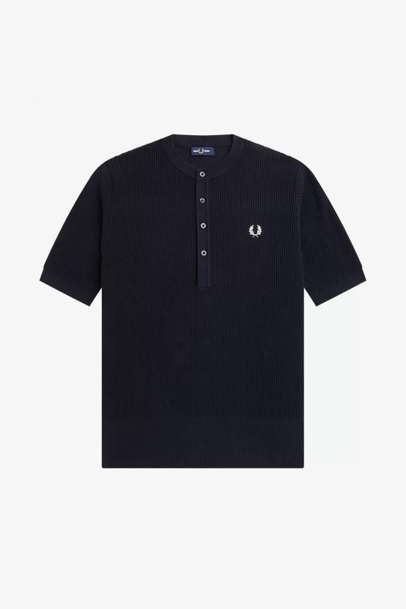 fred perry herrenhemd mit rippstrickbündchen marineblau