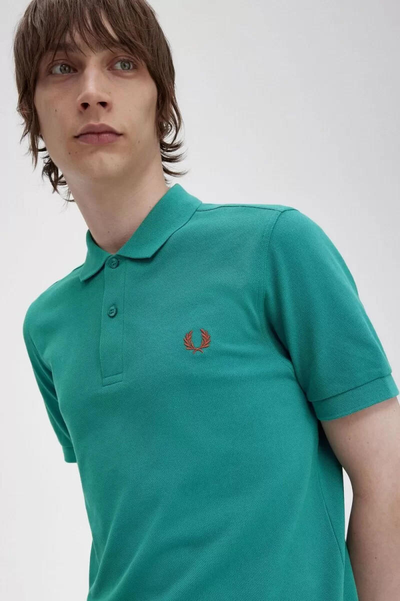 fred perry m6000 herrenhemd farbe tiefmint-whiskybraun