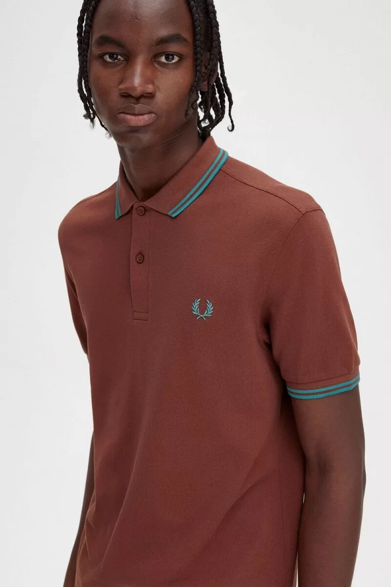 fred perry m3600 herrenhemd whiskybraun tiefmint tiefmint