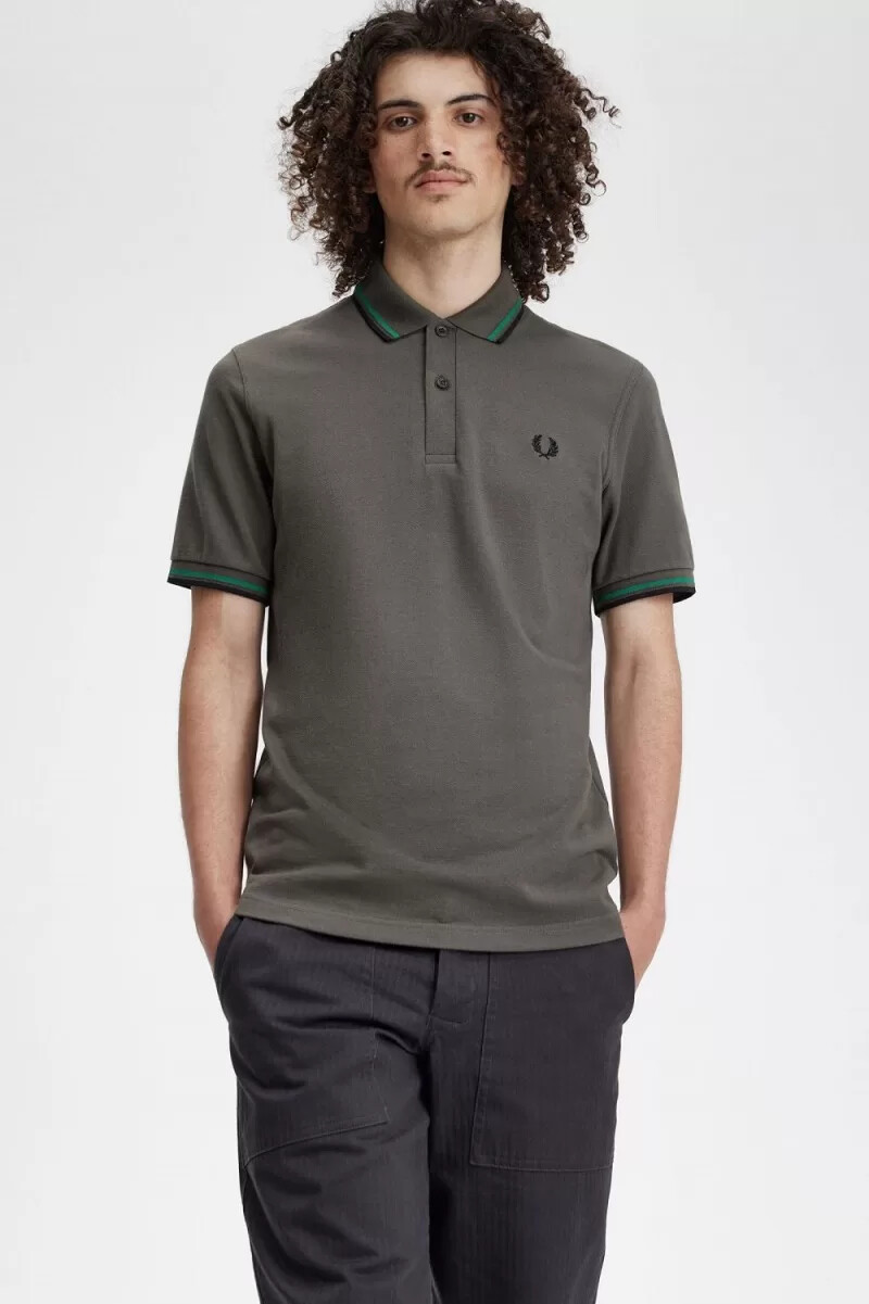 fred perry m12 herrenhemd feldgrün grün schwarz