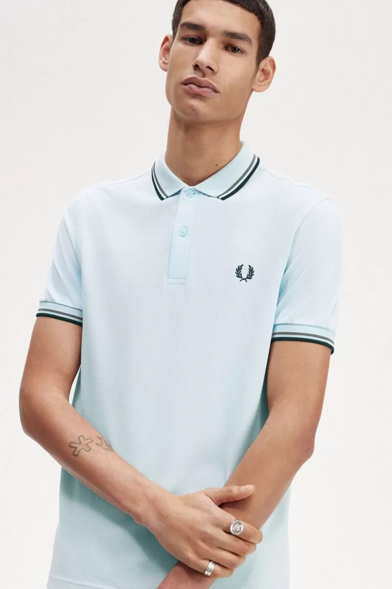 fred perry m3600 herrenhemd hellblau feldgrün schwarz