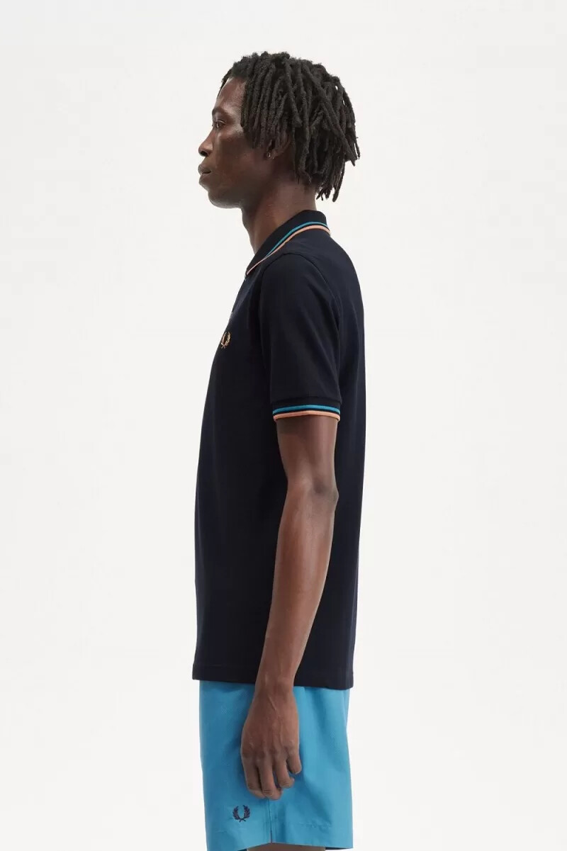 fred perry m3600 herrenhemd marineblau cyberblau hellrost