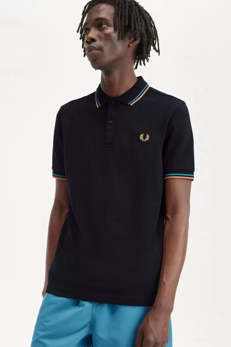 fred perry m3600 herrenhemd marineblau cyberblau hellrost