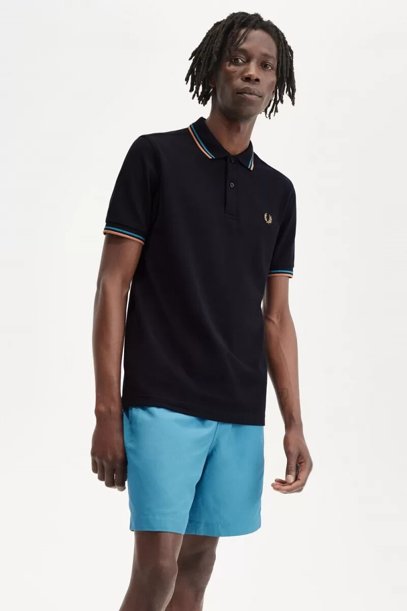 fred perry m3600 herrenhemd marineblau cyberblau hellrost