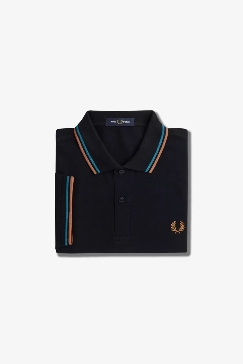 fred perry m3600 herrenhemd marineblau cyberblau hellrost