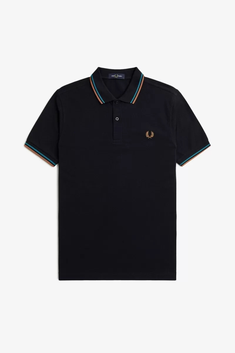fred perry m3600 herrenhemd marineblau cyberblau hellrost