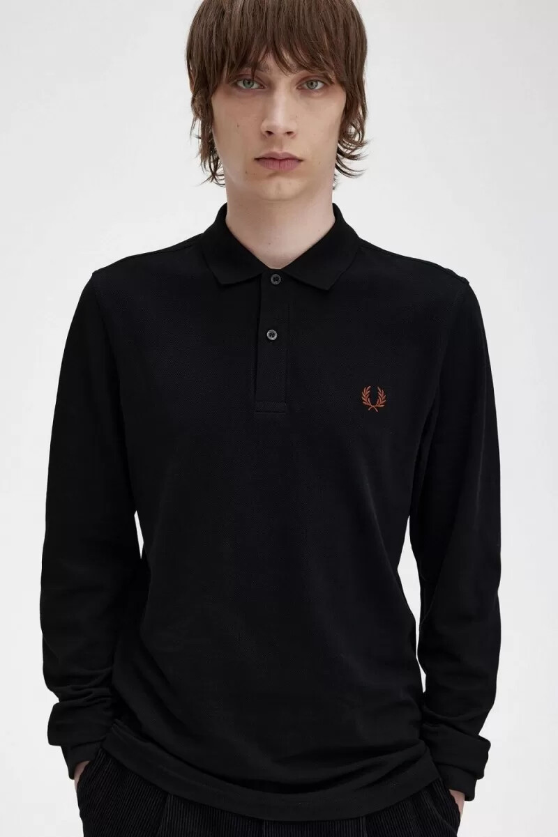 fred perry m6006 herrenhemd schwarz whisky braun