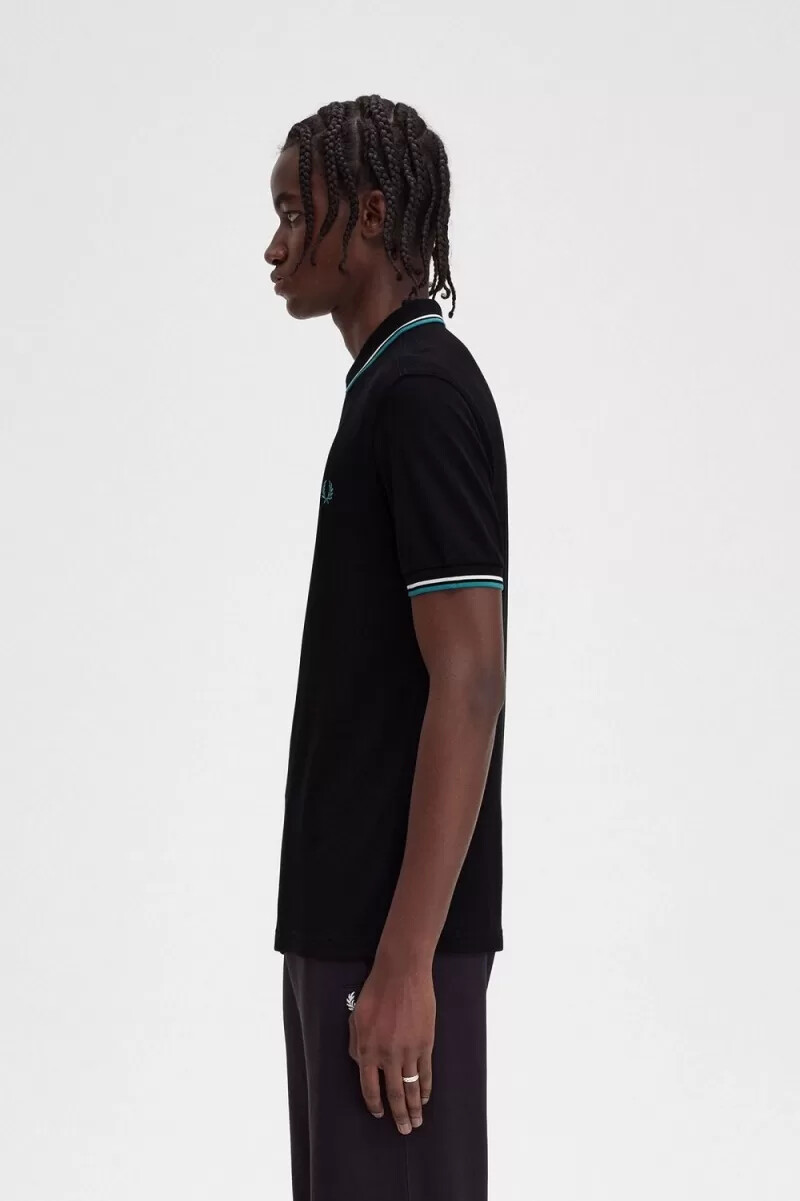 fred perry m3600 herrenhemd schwarz beige tiefmint