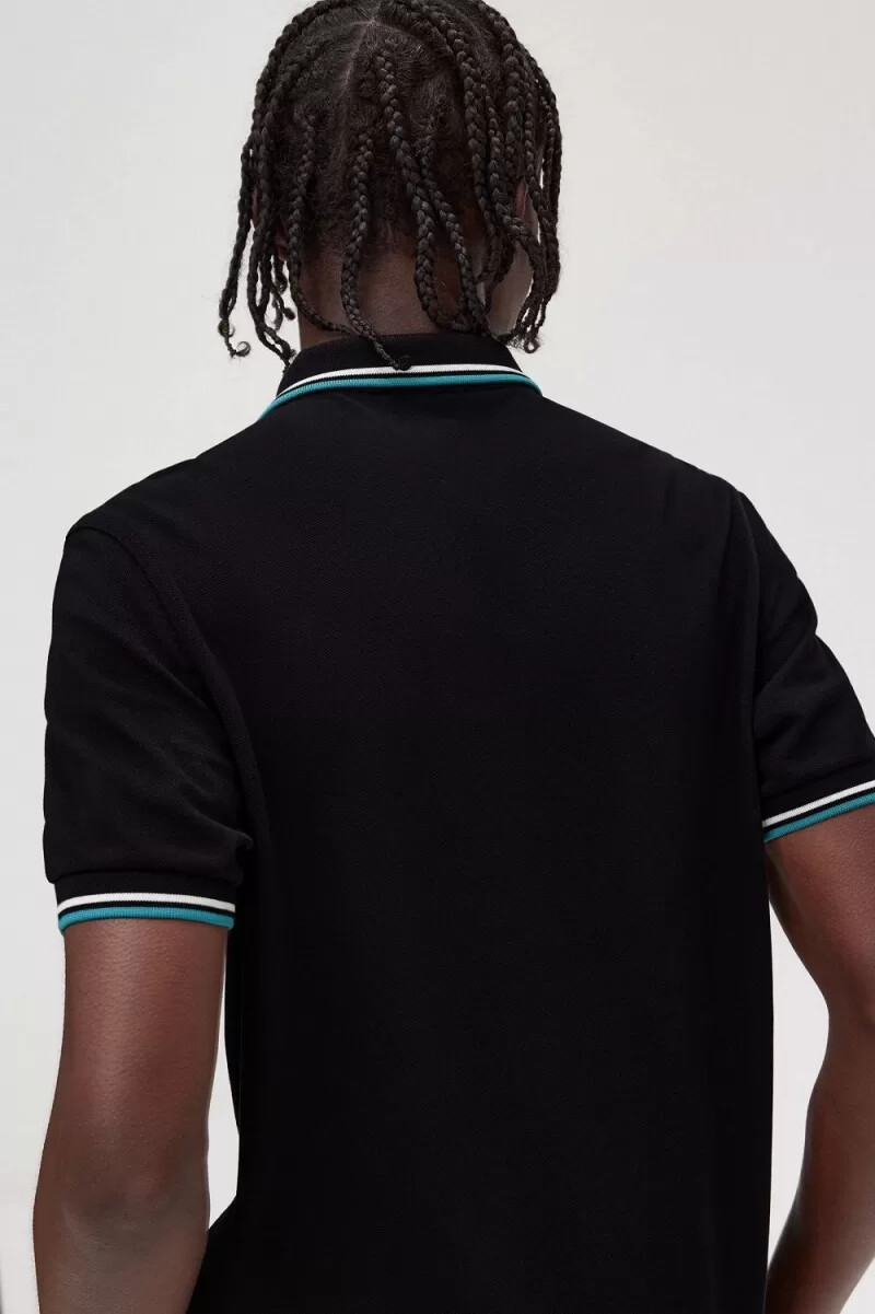 fred perry m3600 herrenhemd schwarz beige tiefmint
