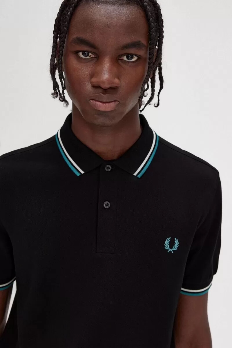 fred perry m3600 herrenhemd schwarz beige tiefmint