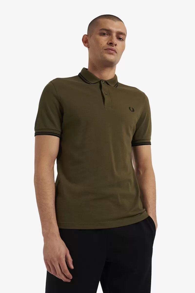 fred perry m3600 herrenhemd uniform grün schwarz