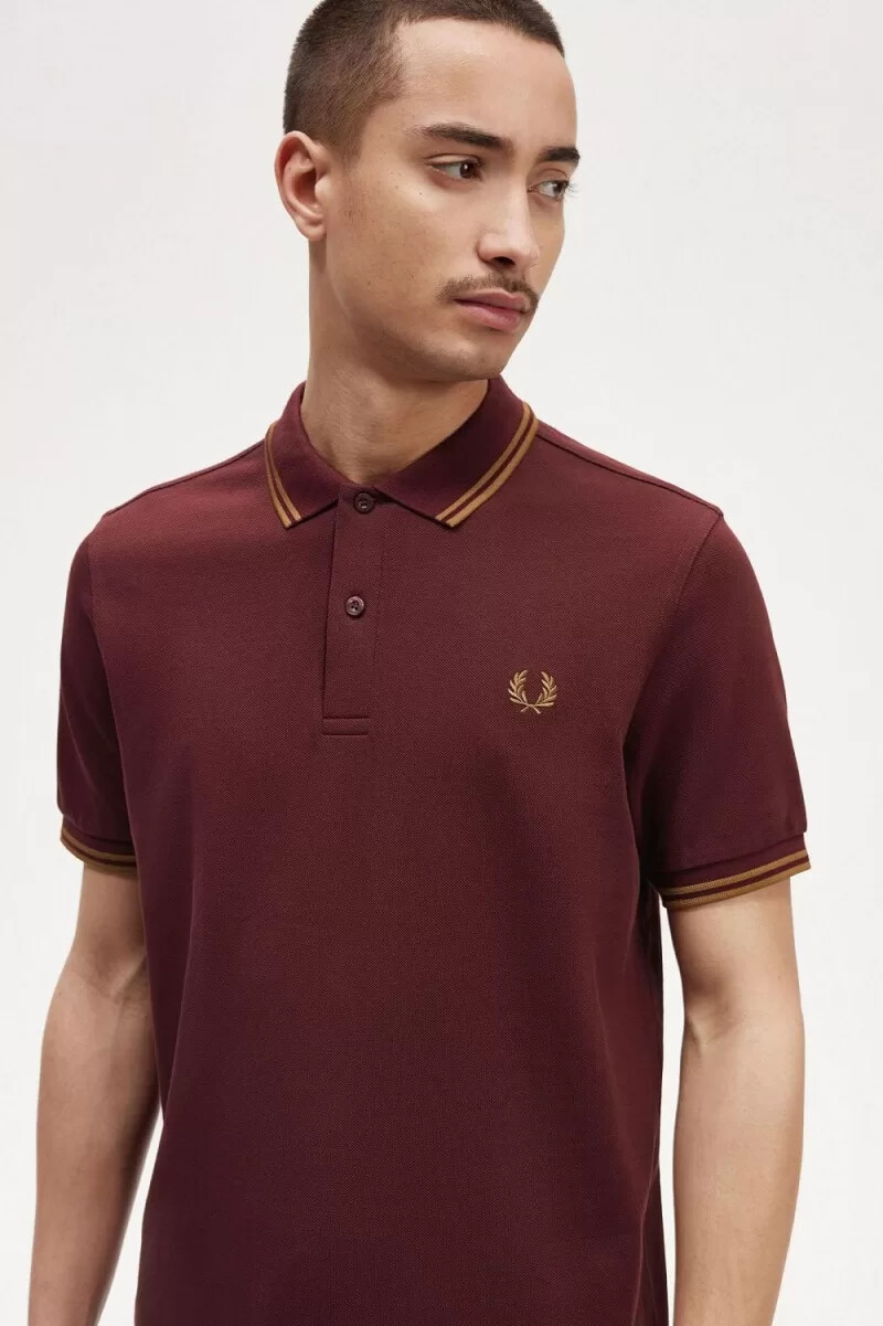 fred perry m3600 herrenhemd oxblood brown