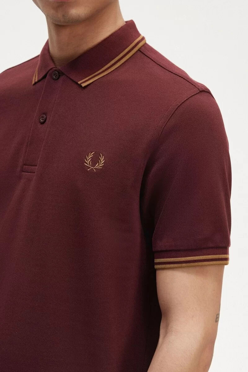 fred perry m3600 herrenhemd oxblood brown