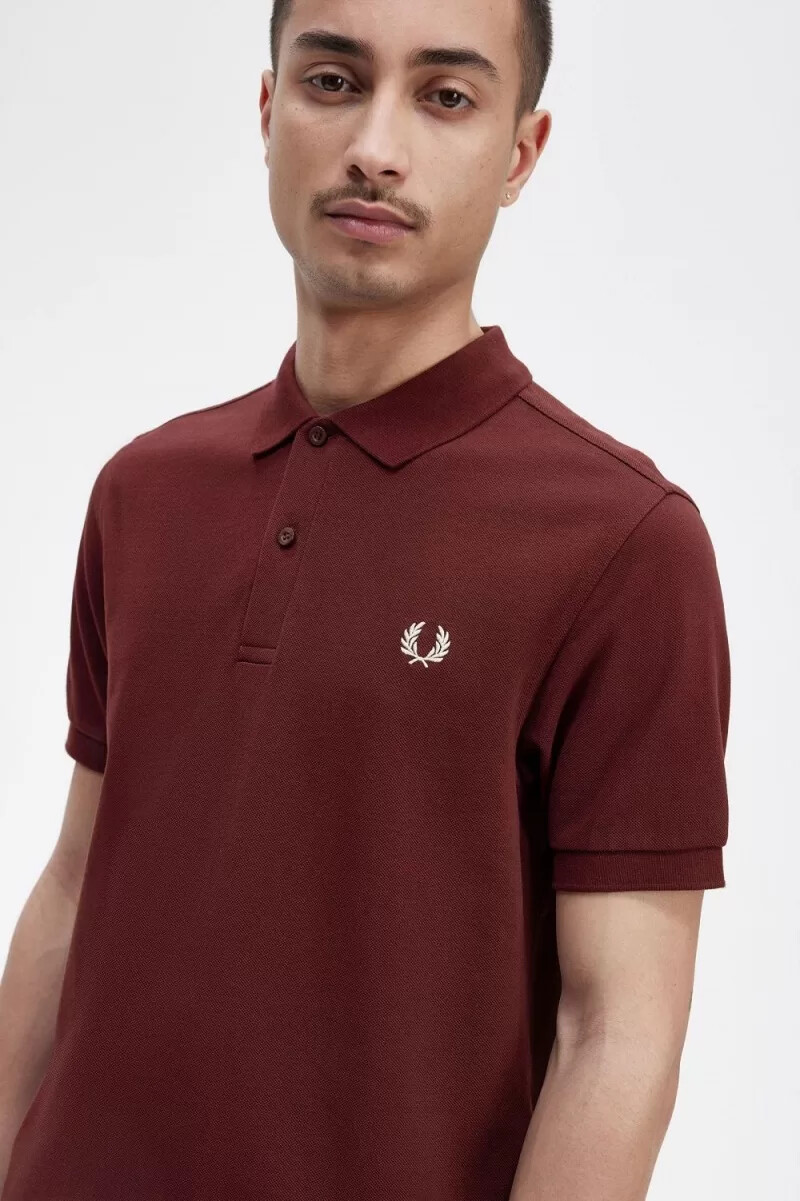 fred perry m6000 herrenhemd oxblood beige