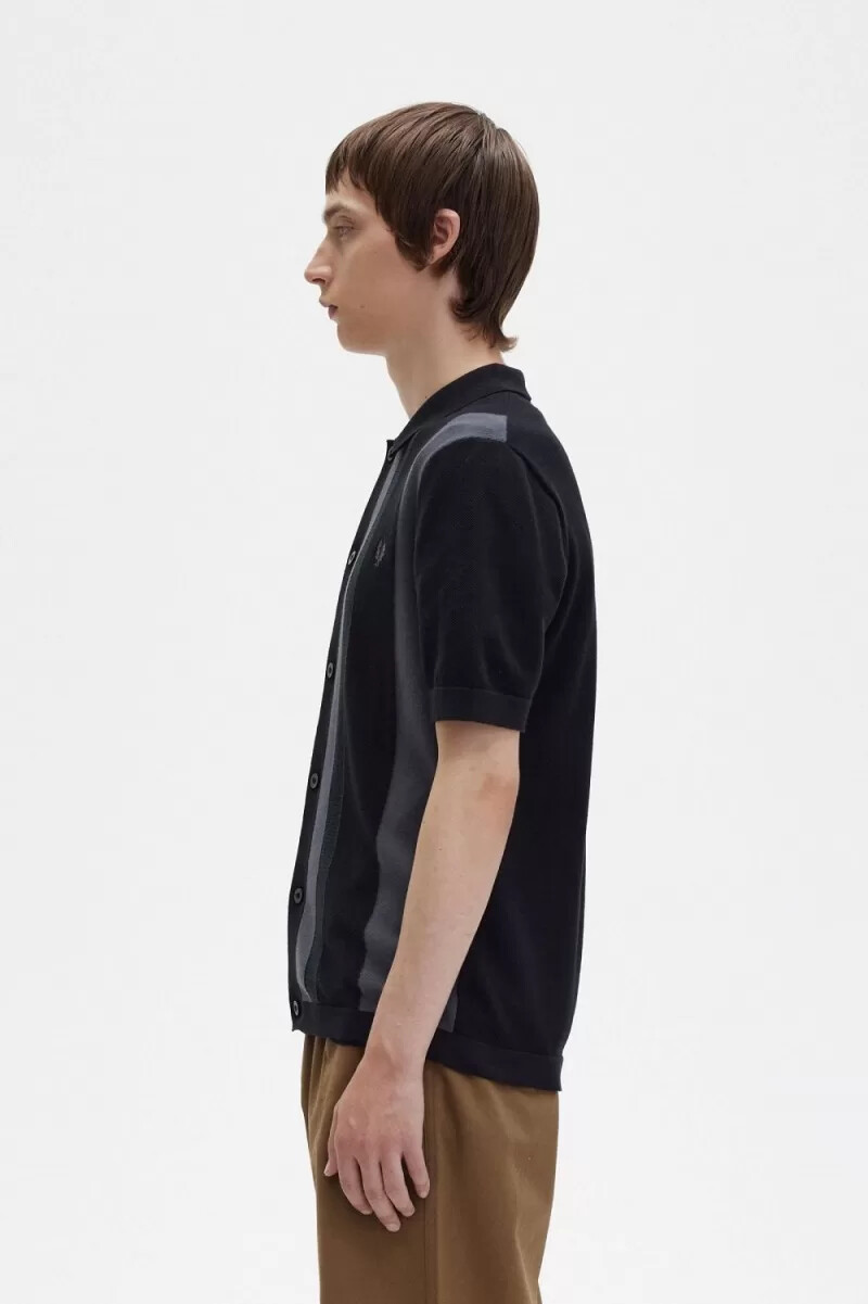 fred perry gestreiftes strickhemd für herren schwarz