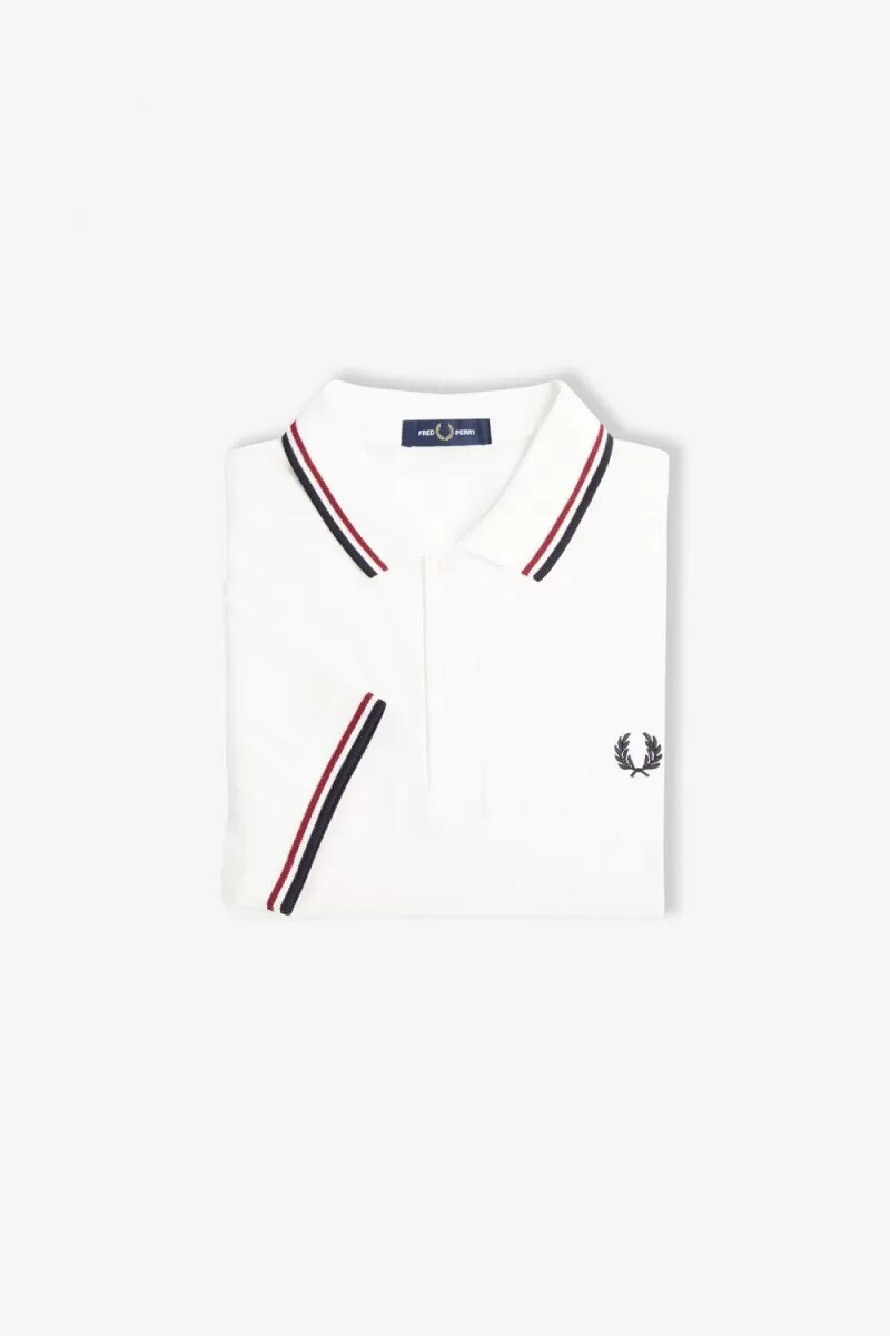 fred perry m3600 herrenhemd schneeweiß gebranntes rot marineblau