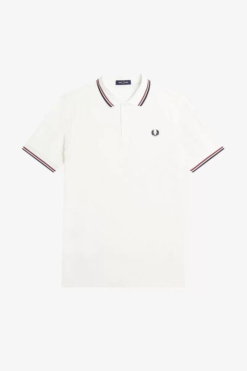 fred perry m3600 herrenhemd schneeweiß gebranntes rot marineblau