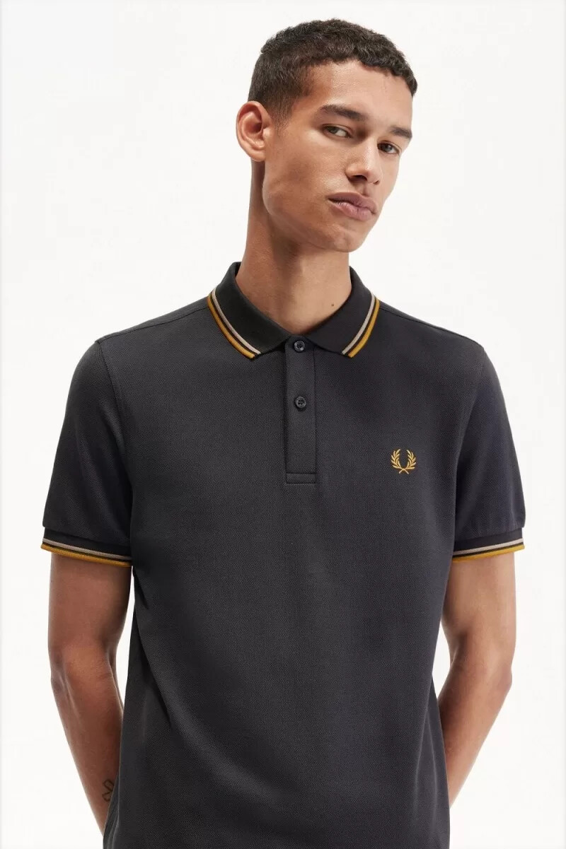 fred perry m3600 herrenhemd anchor grau grün dunkelbraun