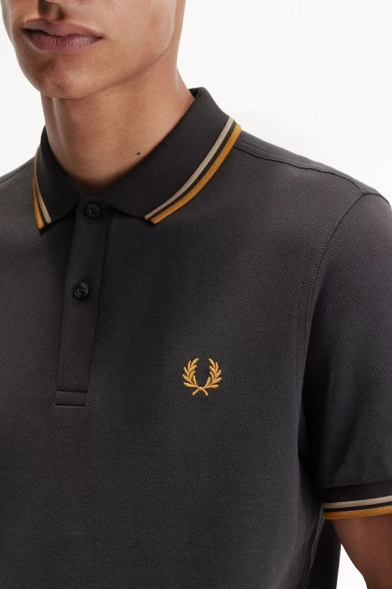 fred perry m3600 herrenhemd anchor grau grün dunkelbraun