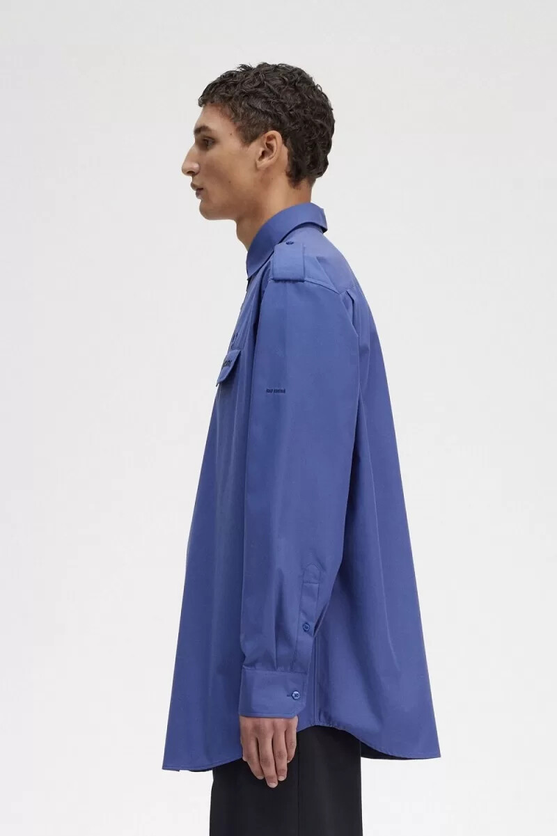 fred perry oversized utility herrenhemd königsblau