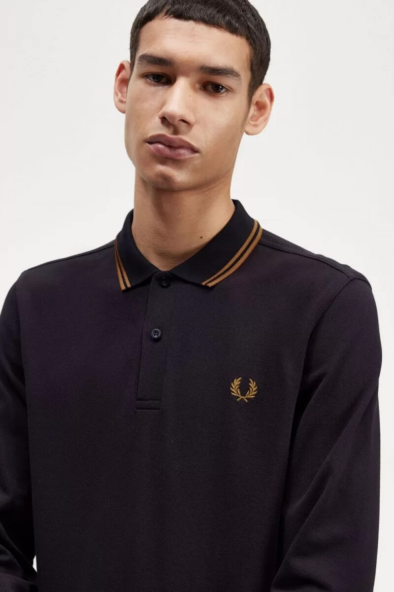 fred perry m3636 herrenhemd marineblau dunkelbraun