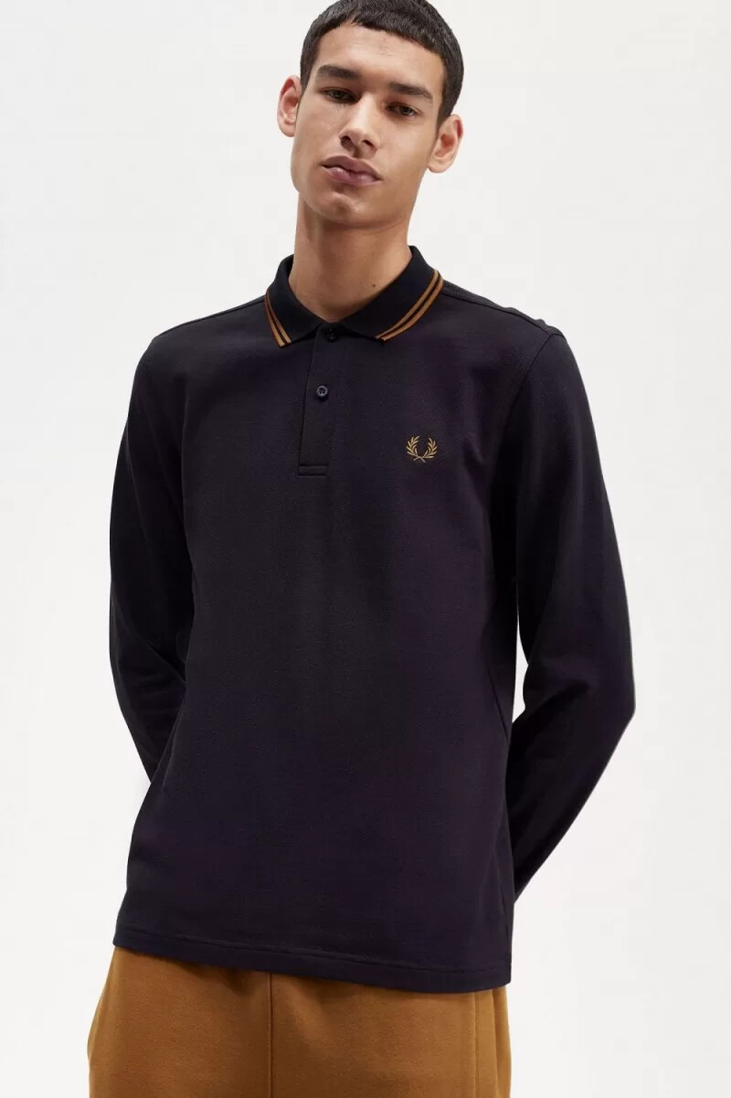 fred perry m3636 herrenhemd marineblau dunkelbraun