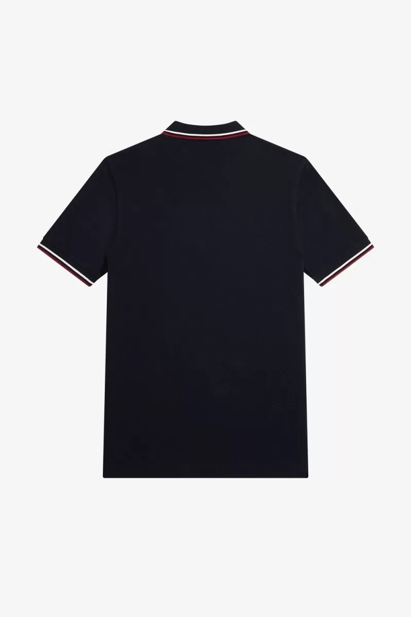 fred perry m3600 herrenhemd marineblau schneeweiß gebranntes rot