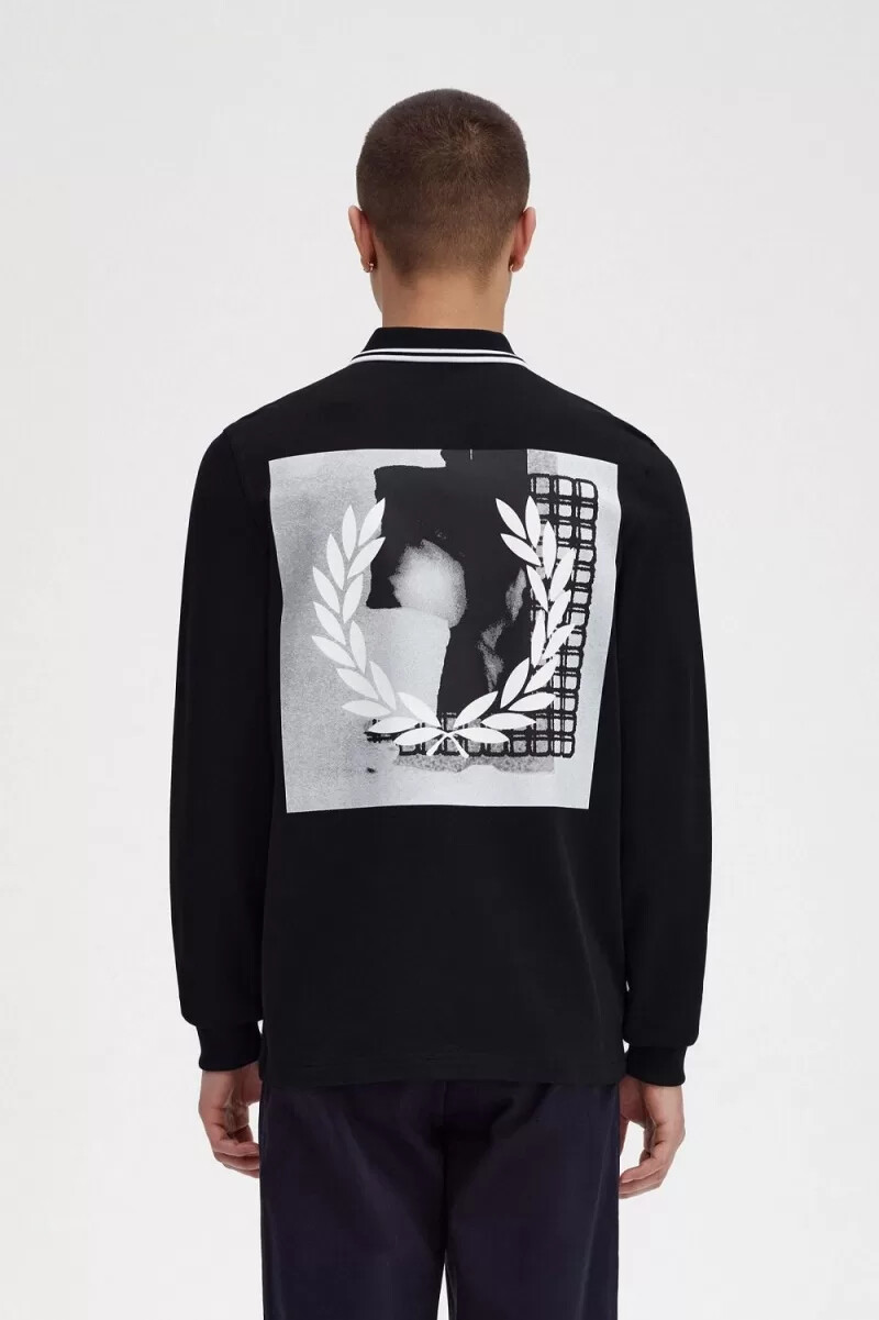 fred perry rave grafik langarm-herrenhemd schwarz