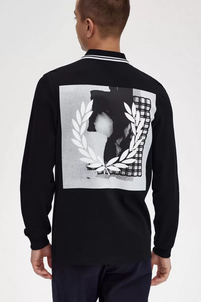 fred perry rave grafik langarm-herrenhemd schwarz